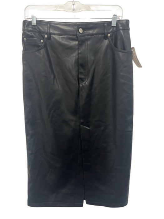 7 For All Mankind Size M Black PU Leather Front Slit Knee length Skirt Black / M