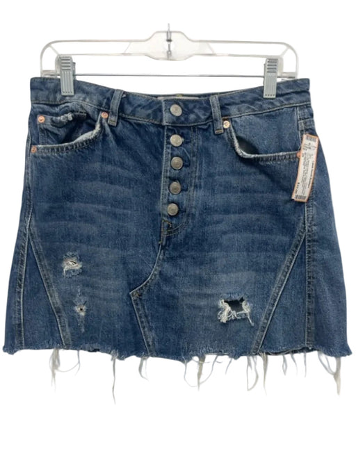 We The Free Size 29 Medium Wash Cotton Distressed Cut Off Button Fly Mini Skirt Medium Wash / 29
