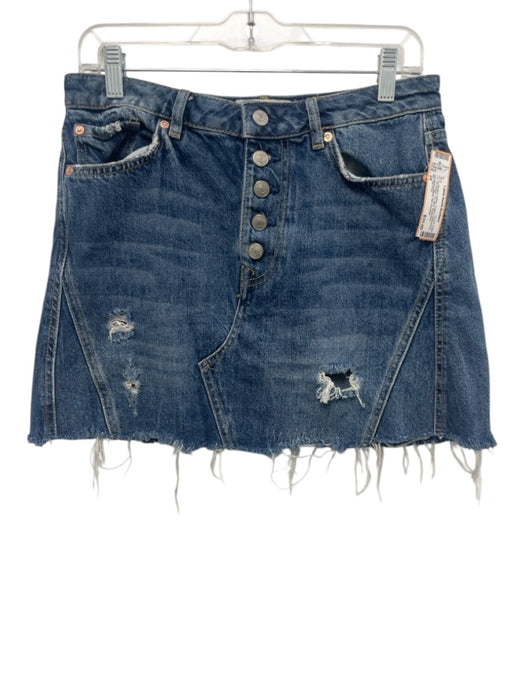 We The Free Size 29 Medium Wash Cotton Distressed Cut Off Button Fly Mini Skirt Medium Wash / 29