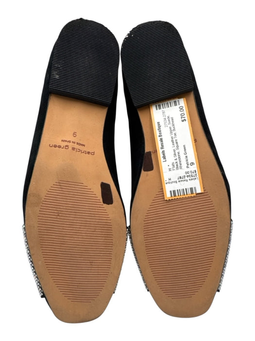 Patricia Green Shoe Size 9 Black & Silver Leather Upper Suede Rhinestone Flats Black & Silver / 9