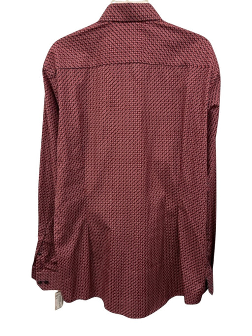 Eton Size XL Red & Navy Cotton Abstract Button Up Men's Long Sleeve Shirt Red & Navy / XL