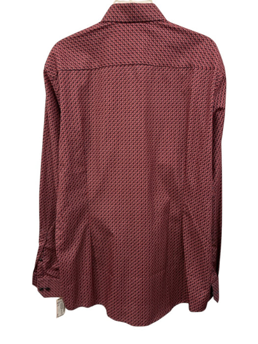 Eton Size XL Red & Navy Cotton Abstract Button Up Men's Long Sleeve Shirt Red & Navy / XL