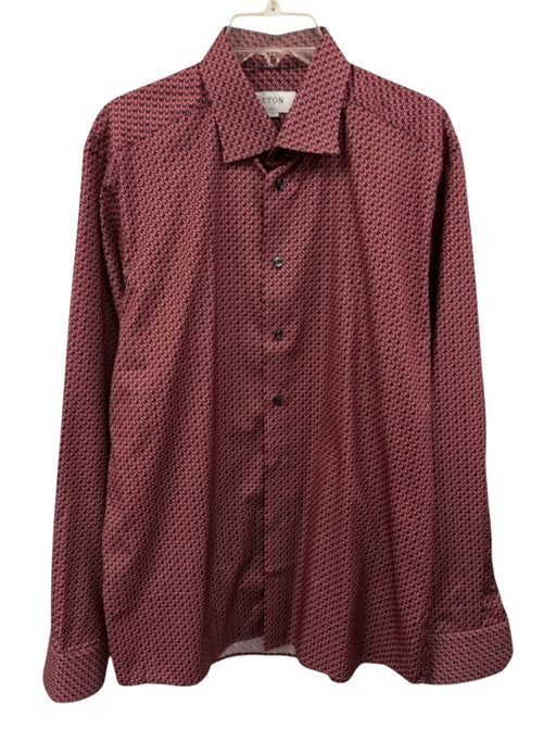 Eton Size XL Red & Navy Cotton Abstract Button Up Men's Long Sleeve Shirt Red & Navy / XL