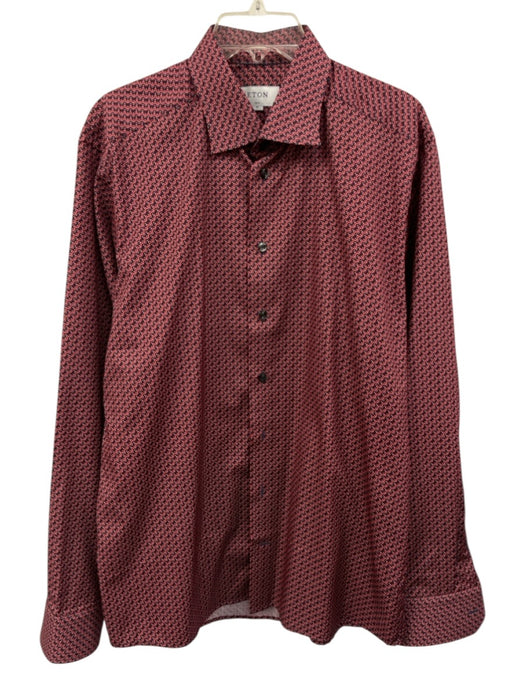 Eton Size XL Red & Navy Cotton Abstract Button Up Men's Long Sleeve Shirt Red & Navy / XL