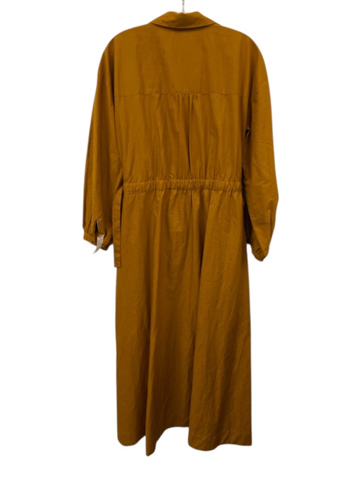 Maeve Size M Orange Cotton Long Sleeve Split Neck Elastic Waist Midi Dress Orange / M