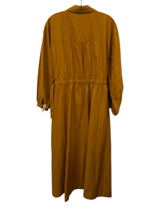 Maeve Size M Orange Cotton Long Sleeve Split Neck Elastic Waist Midi Dress Orange / M