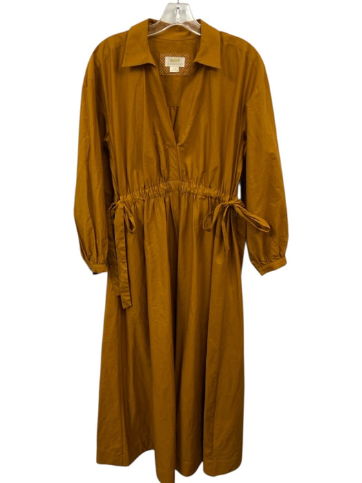 Maeve Size M Orange Cotton Long Sleeve Split Neck Elastic Waist Midi Dress Orange / M