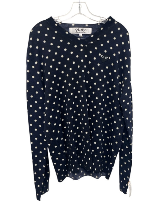Comme De Garcon Size XL Blue & White Wood Dots V Neck Men's Sweater Blue & White / XL