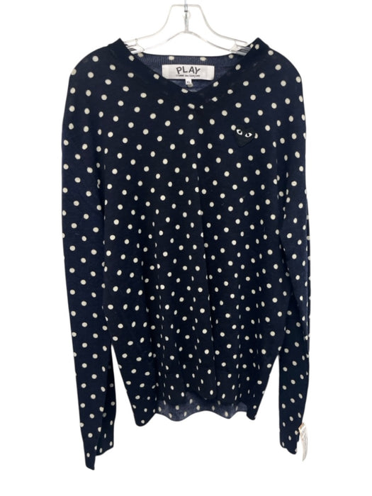 Comme De Garcon Size XL Blue & White Wood Dots V Neck Men's Sweater Blue & White / XL