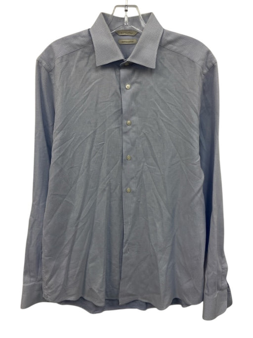 Suitsupply Size 16 Light Blue & White Cotton Micro Button Up Long Sleeve Shirt Light Blue & White / 16