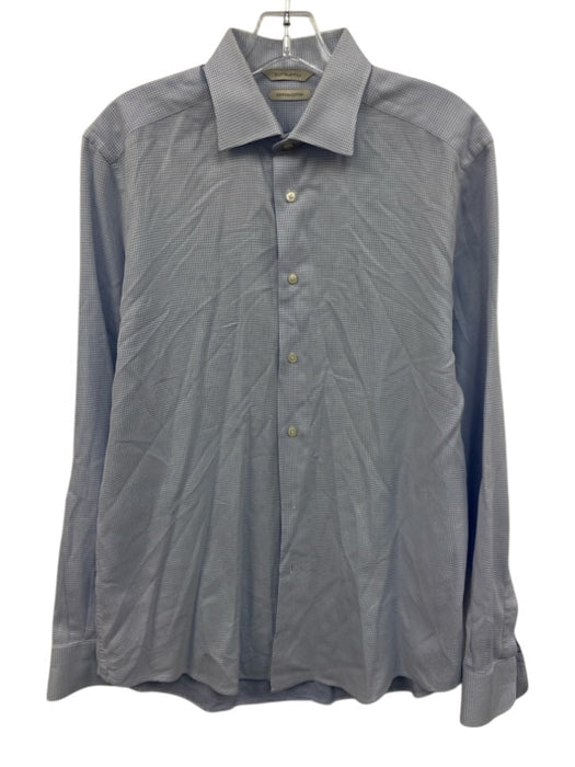 Suitsupply Size 16 Light Blue & White Cotton Micro Button Up Long Sleeve Shirt Light Blue & White / 16