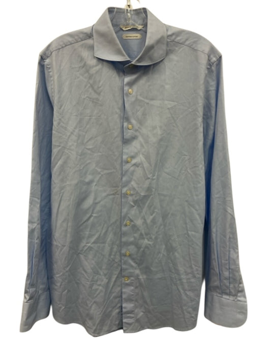 Suitsupply Size 16 Light blue Cotton Solid Button Up Men's Long Sleeve Shirt Light blue / 16