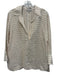 Hinson Wu Size 12 White & Beige Linen Striped 3/4 Sleeve 1/2 Button Collared Top White & Beige / 12