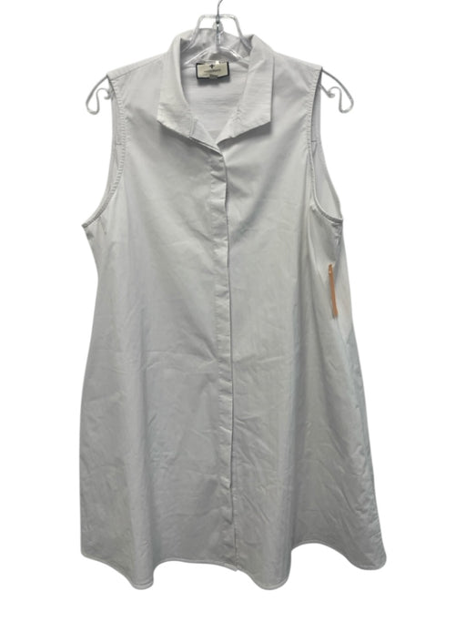 Tuckernuck Size L White Gray Cotton Sleeveless Button Front Collared Dress White Gray / L