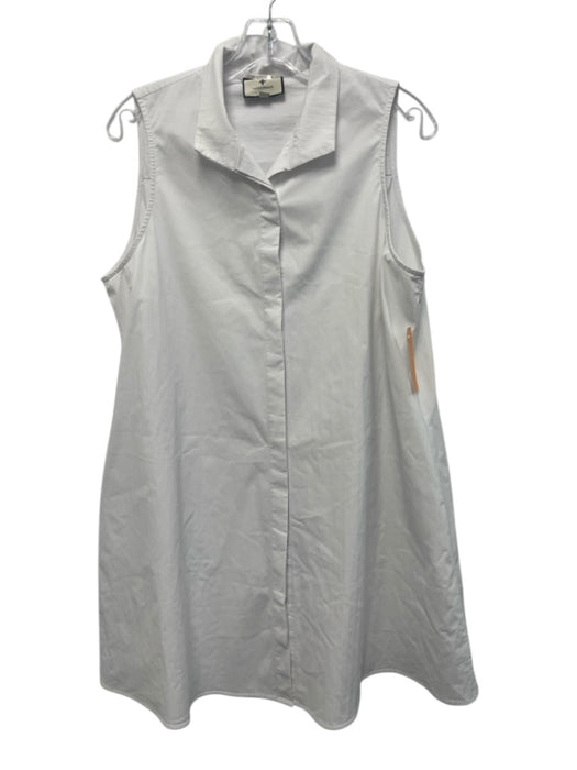 Tuckernuck Size L White Gray Cotton Sleeveless Button Front Collared Dress White Gray / L