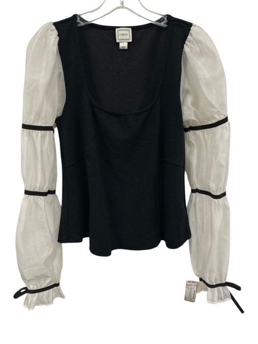 Maeve Size S Black & White Viscose Blend Sheer Sleeves Long Tiered Sleeve Top Black & White / S