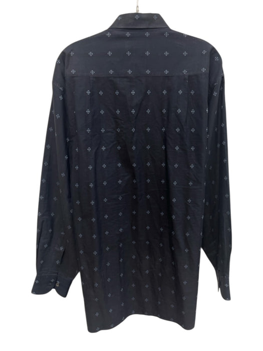 Zegna Size L Navy Blue Cotton Dots Button Up Men's Long Sleeve Shirt Navy Blue / L