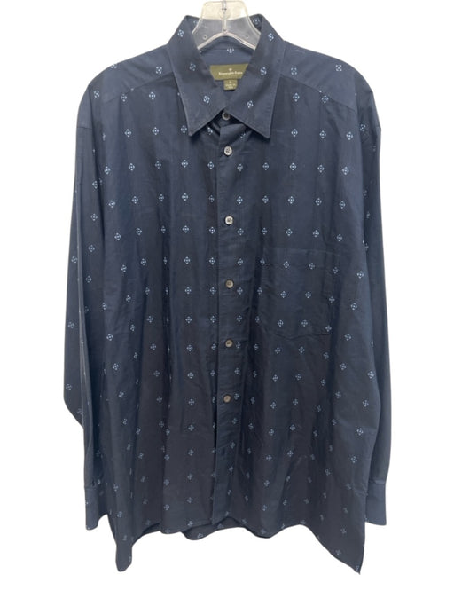 Zegna Size L Navy Blue Cotton Dots Button Up Men's Long Sleeve Shirt Navy Blue / L