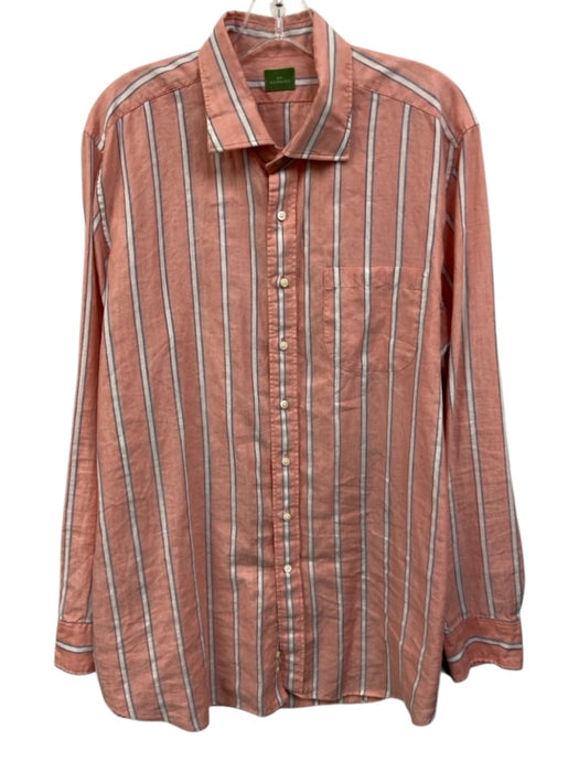 Sid Mashburn Size XL Red & White Cotton Blend Striped Men's Long Sleeve Shirt Red & White / XL