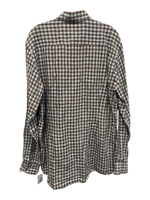 Eton Size L Blue & Brown Linen Blend Plaid Button Up Men's Long Sleeve Shirt Blue & Brown / L