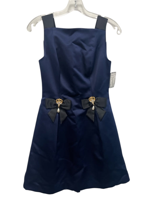 Victor Costa Size 4 Navy, Black & Gold Polyester Sleeveless Bow Detail Dress Navy, Black & Gold / 4