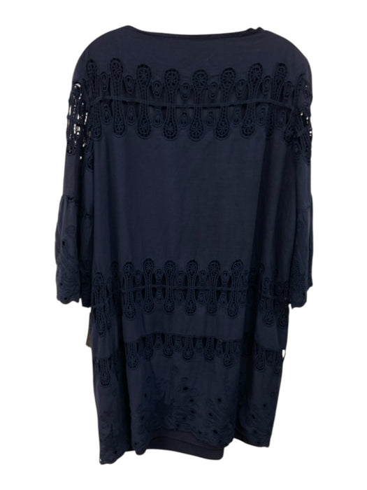 STS Sail to Sable Size XL Navy Blue Cotton 3/4 Sleeve Crochet Lace V Neck Dress Navy Blue / XL