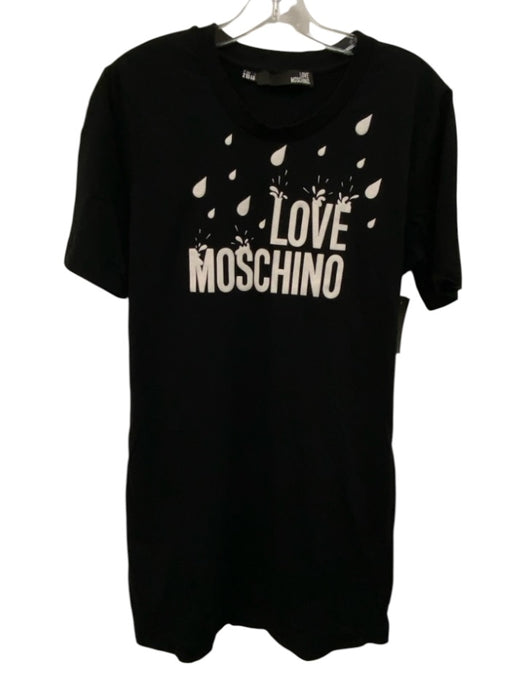 Love Moschino Size 10 Black & White Cotton Short Sleeve Graphic Below Knee Dress Black & White / 10