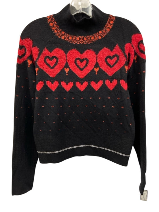 Maeve Size S Black & Red Nylon & Wool Mock Neck Hearts Knit Sweater Black & Red / S