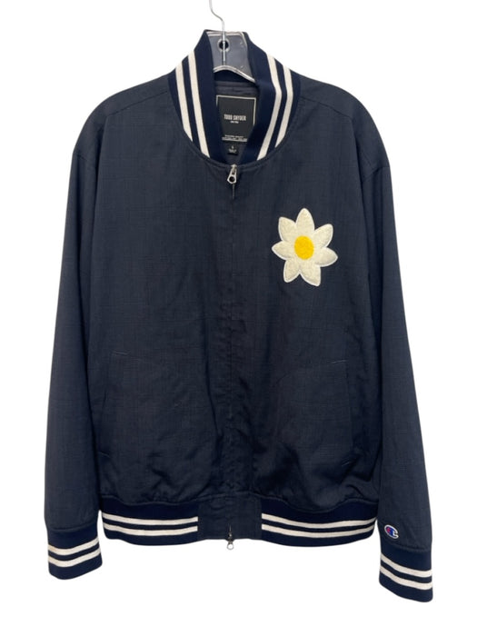 Todd Snyder Size L Navy Blue & White Plaid Zipper Flower Men's Jacket Navy Blue & White / L
