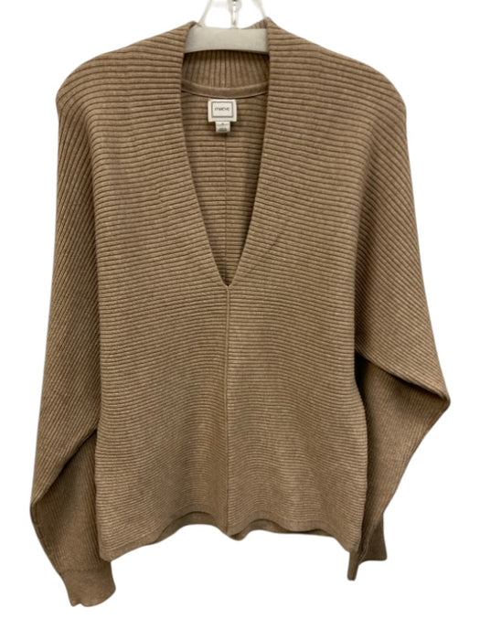 Maeve Size M Beige Viscose Blend Ribbed Knit V Neck Shawl Collar Sweater Beige / M