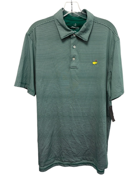 Masters Tech Size L Green & White Synthetic Striped Polo Athleisure Short Sleeve Green & White / L