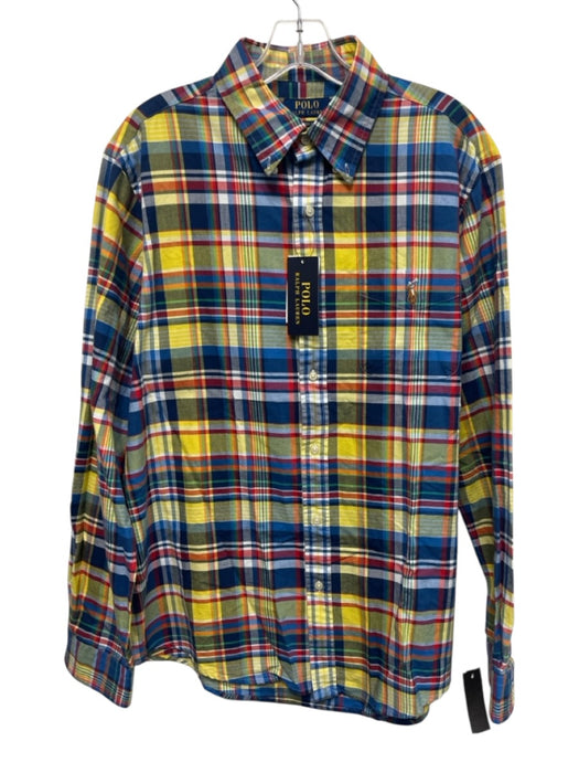 Polo NWT Size L Yellow & Blue Cotton Plaid Oxford Button up Long Sleeve Shirt Yellow & Blue / L