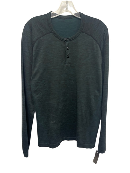 Lululemon Size Est M Green & Black Synthetic Heathered Henley Long Sleeve Shirt Green & Black / Est M