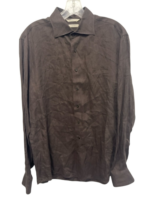 Suitsupply Size 15.75 Brown Linen Solid Button Up Men's Long Sleeve Shirt Brown / 15.75
