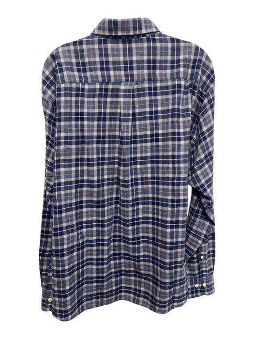 Peter Millar Size XL Blue & Orange Cotton Blend Plaid Flannel Long Sleeve Shirt Blue & Orange / XL