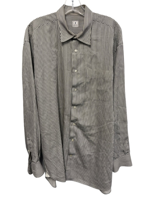 Peter Millar Size L Black & White Cotton Striped Button Up Long Sleeve Shirt Black & White / L