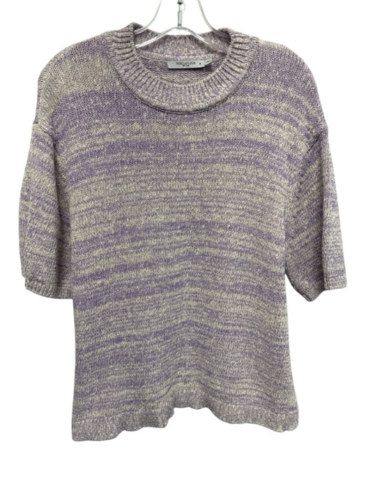 M.M. Lafleur Size XL Purple & Cream Cotton Blend Heathered Knit Pullover Sweater Purple & Cream / XL