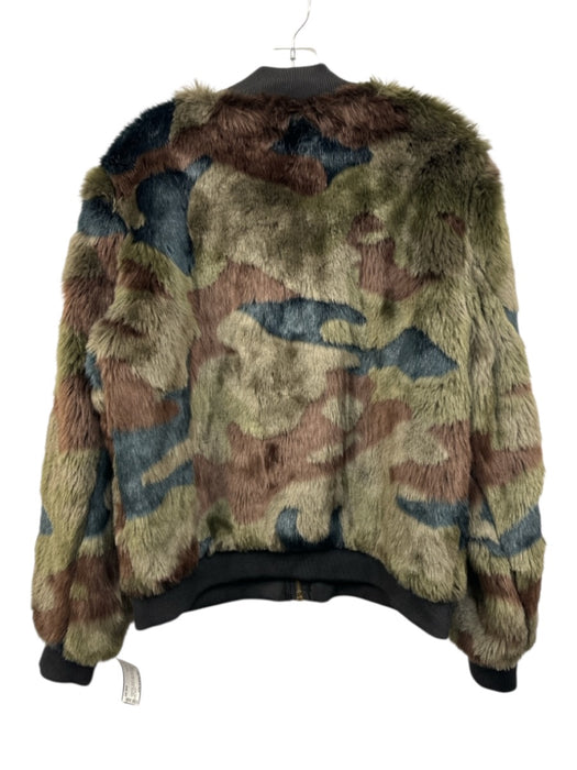 Marrakech Size L Green, Brown & Black Modacrylic Faux Fur Camo Zip Front Jacket Green, Brown & Black / L