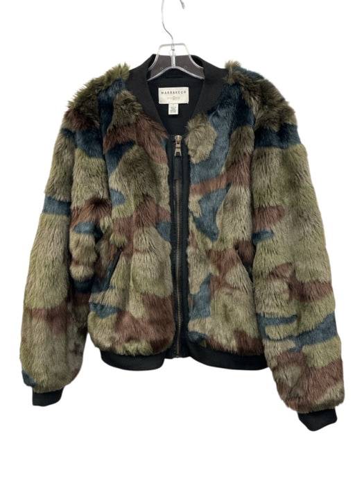 Marrakech Size L Green, Brown & Black Modacrylic Faux Fur Camo Zip Front Jacket Green, Brown & Black / L