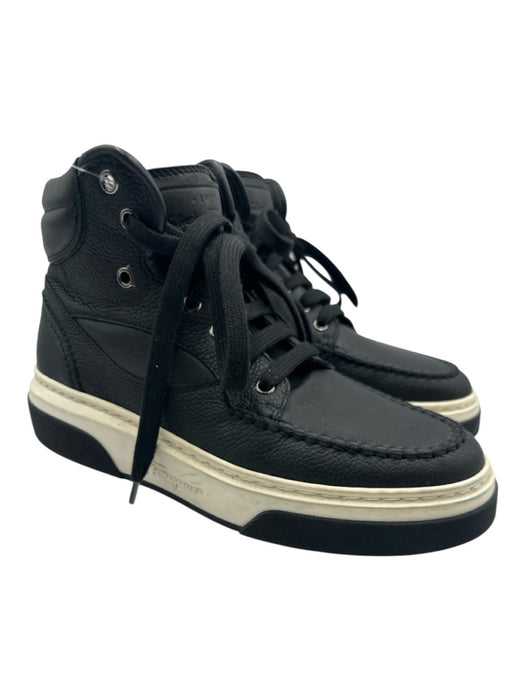 Salvatore Ferragamo Shoe Size 9 Black Leather Upper Stitch Detail Sneakers Black / 9