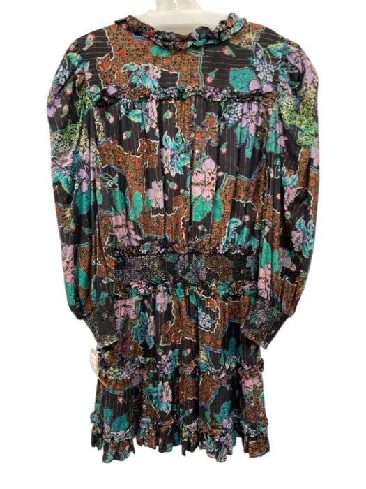 Love The Label Size M Black Multi Viscose Blend Metallic Thread Floral Dress Black Multi / M