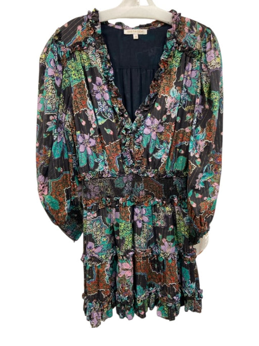 Love The Label Size M Black Multi Viscose Blend Metallic Thread Floral Dress Black Multi / M