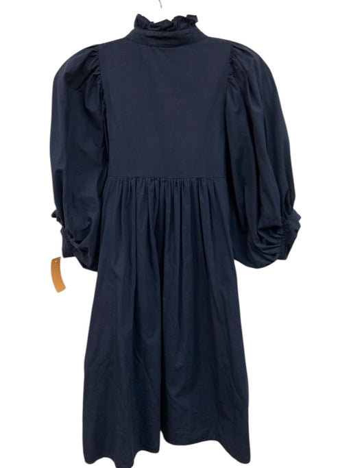 Never a Wallflower Size S Navy Cotton Puff 1/2 Sleeve V Neck Knee Length Dress Navy / S