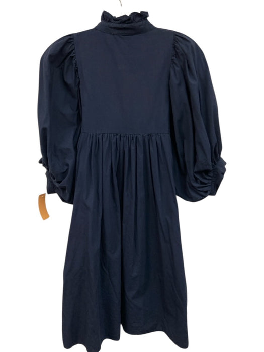 Never a Wallflower Size S Navy Cotton Puff 1/2 Sleeve V Neck Knee Length Dress Navy / S