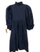 Never a Wallflower Size S Navy Cotton Puff 1/2 Sleeve V Neck Knee Length Dress Navy / S