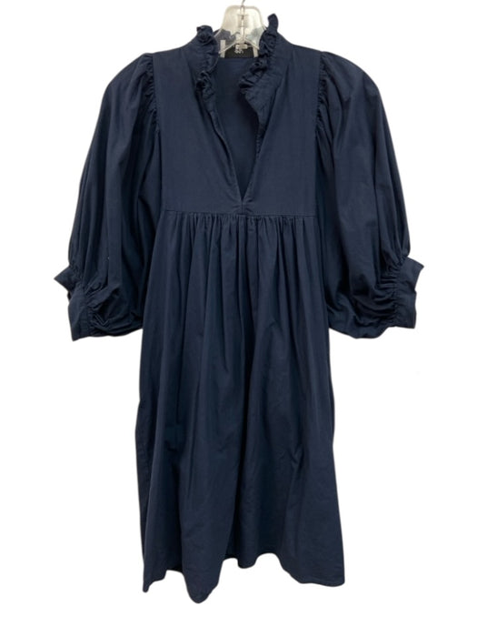 Never a Wallflower Size S Navy Cotton Puff 1/2 Sleeve V Neck Knee Length Dress Navy / S
