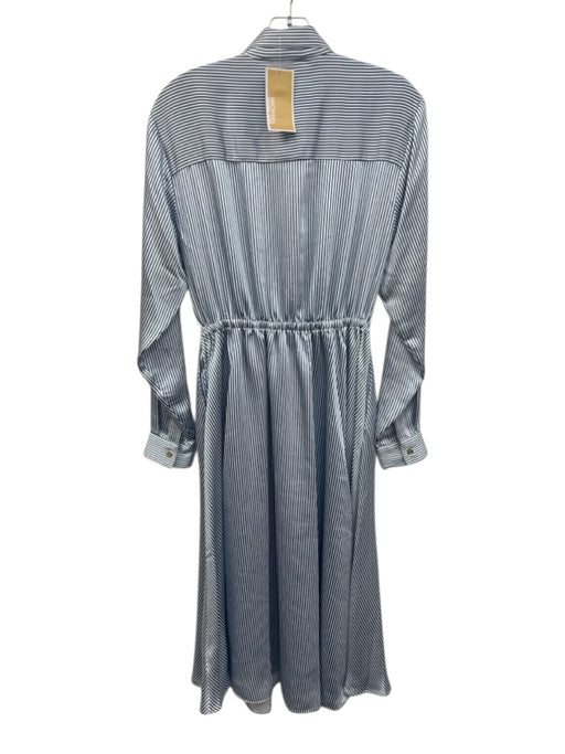 Michael Michael Kors Size S Blue & White Polyester Satin Long Sleeve Midi Dress Blue & White / S