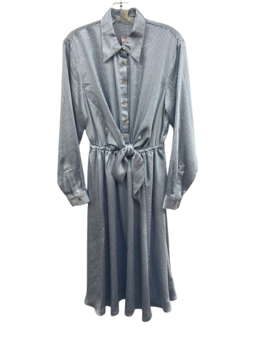 Michael Michael Kors Size S Blue & White Polyester Satin Long Sleeve Midi Dress Blue & White / S