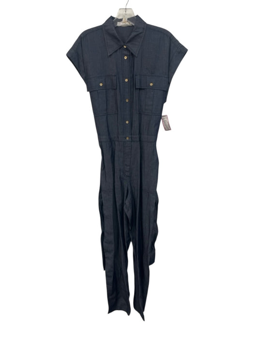 Michael Michael Kors Size M Blue Cotton & Lyocell Sleeveless Buttons Jumpsuit Blue / M