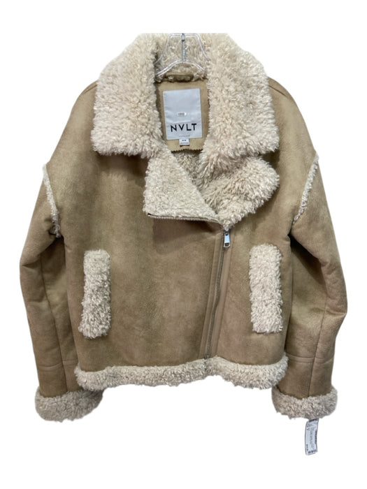 NVLT Size S Cream & Beige Polyester Faux Suede Faux Shearling Moto Jacket Cream & Beige / S